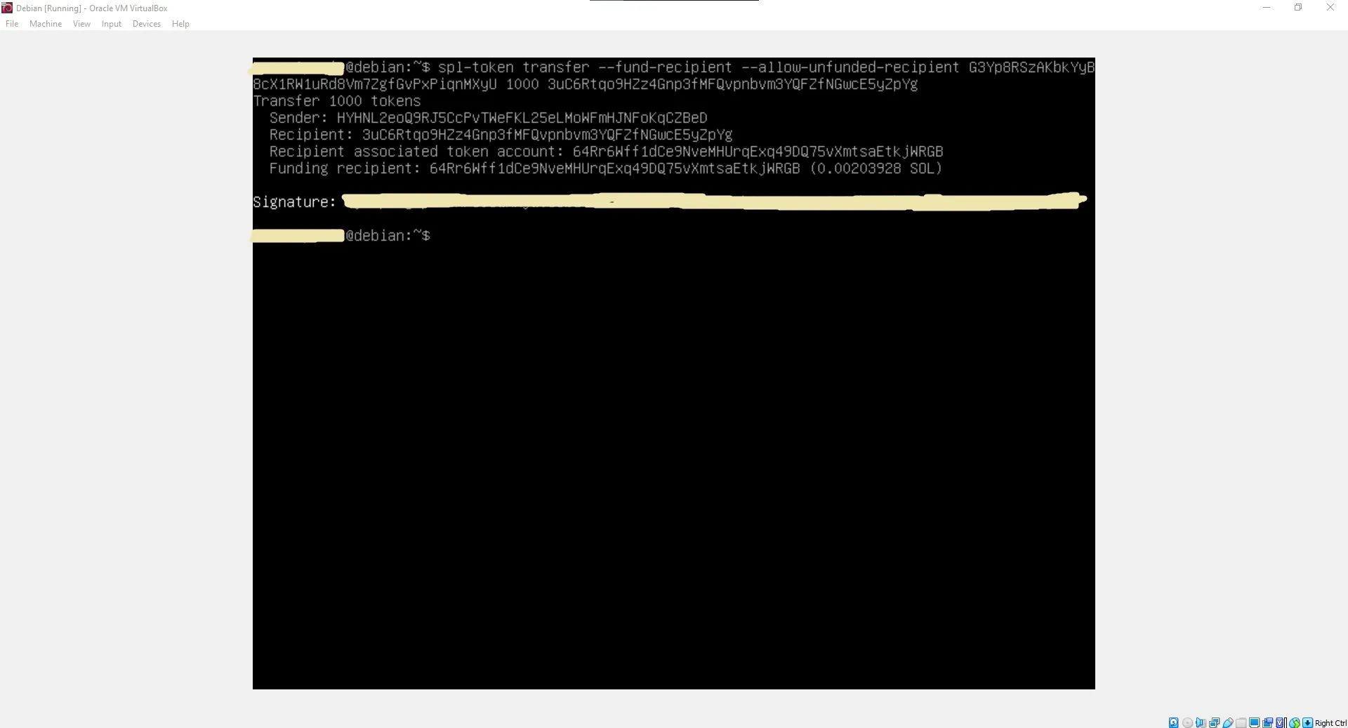 Executing a secure SPL token transfer to an external wallet