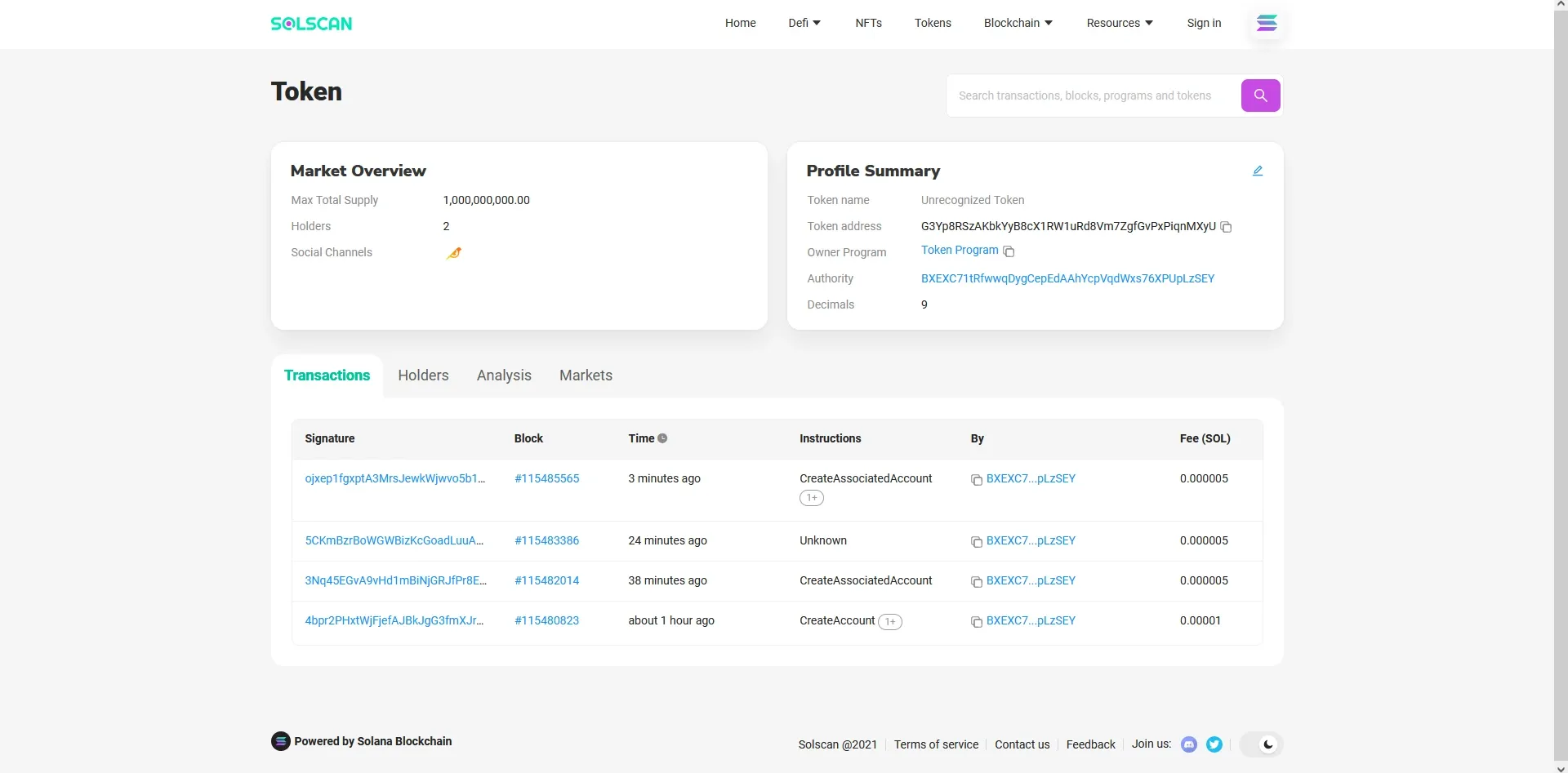 Auditing HSKY token holdings and transaction histories on Solscan