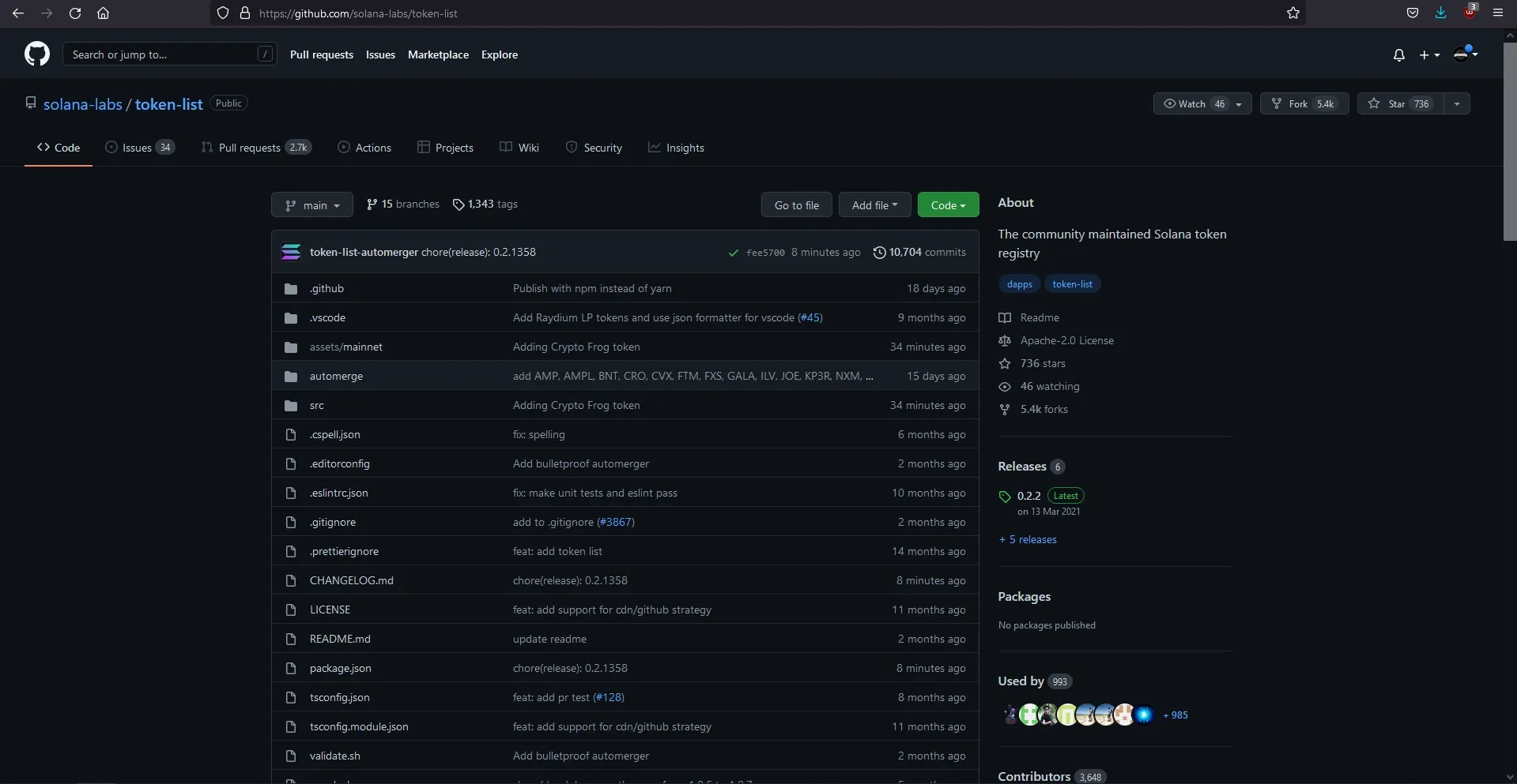 Forking the official Solana Labs token list repository