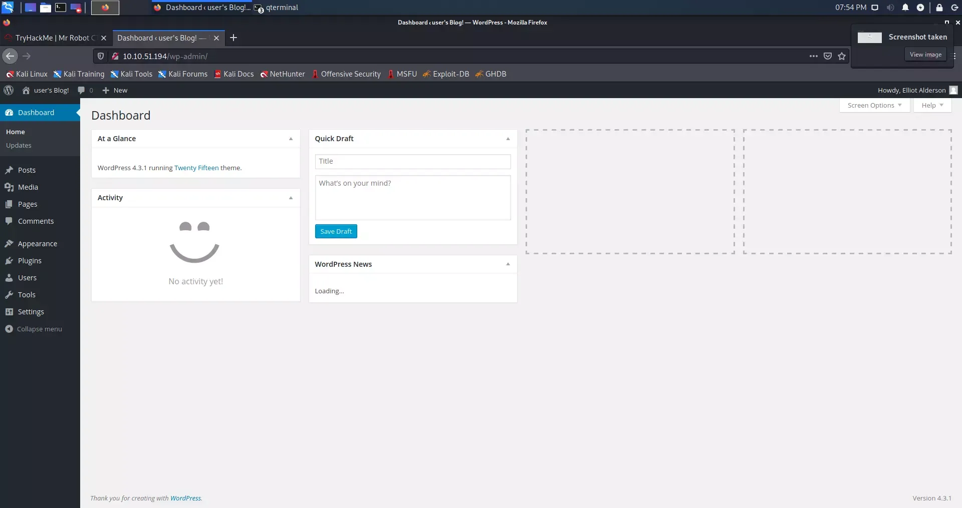 WordPress login panel