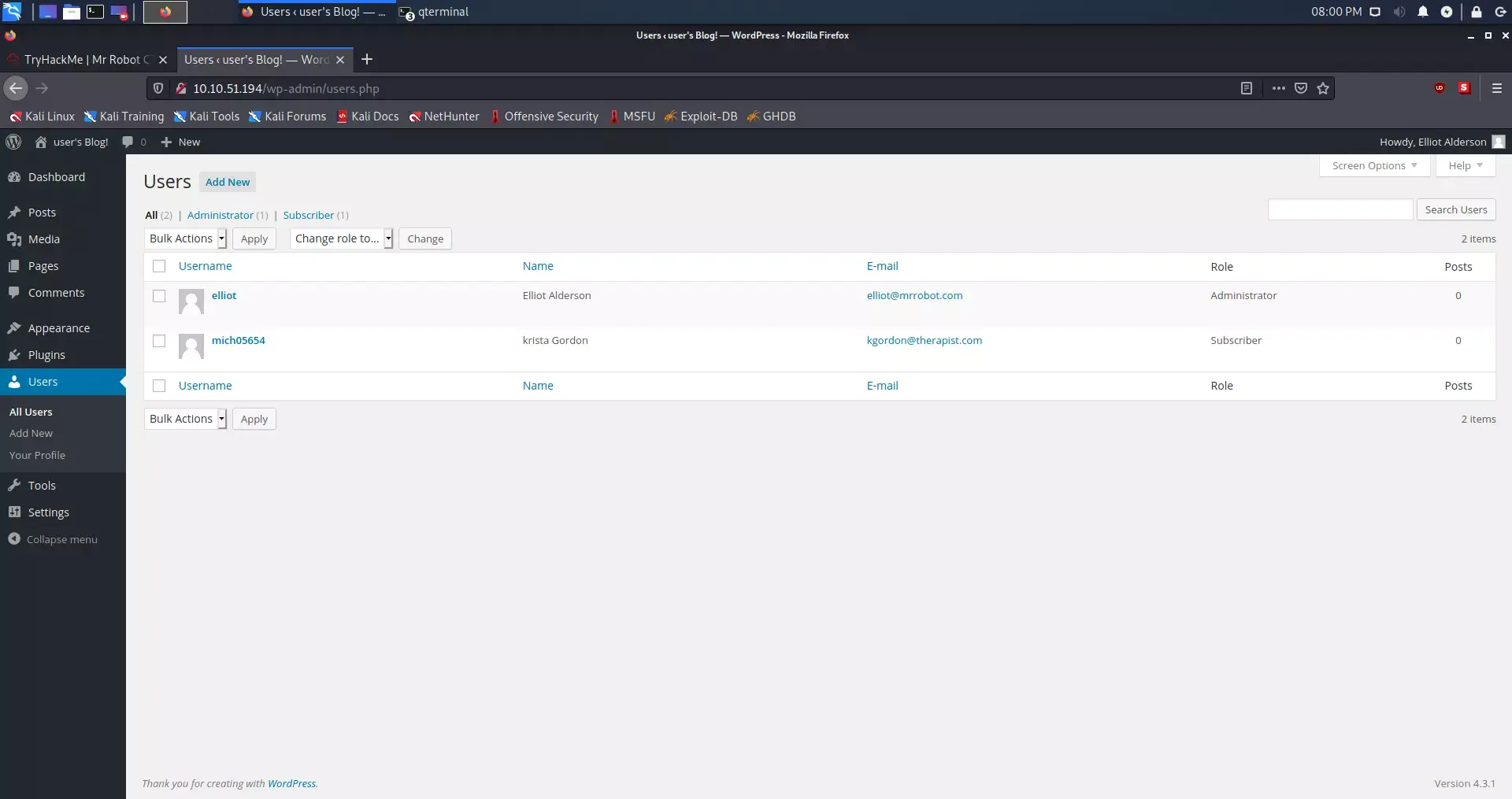 WordPress admin dashboard