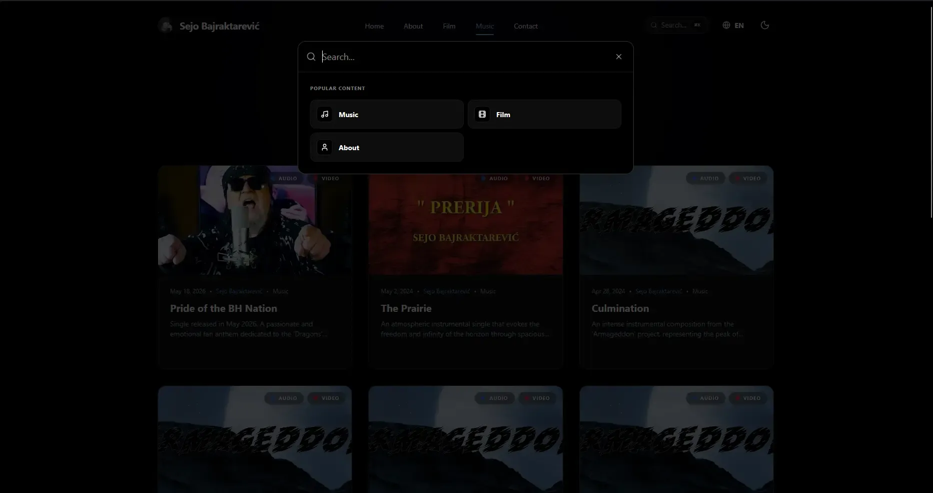 Open client-side command palette search modal overlay showing instant navigation links