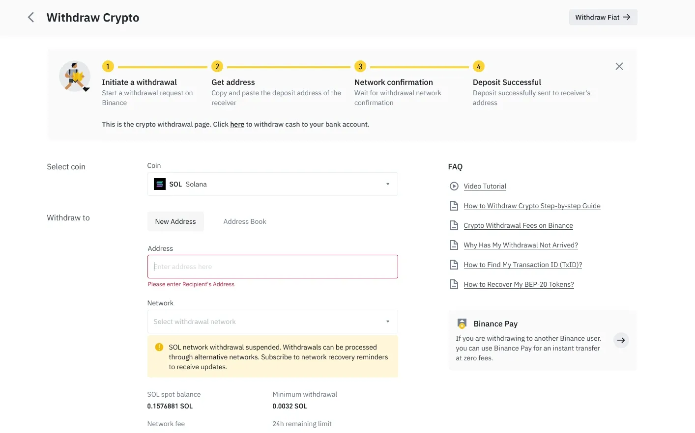 Executing a blockchain withdrawal to the CLI public key address